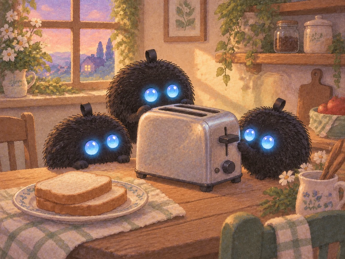 Los Punchis observan una tostadora en la mesa.